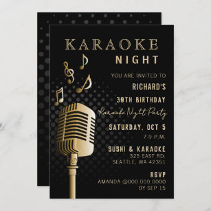 Black Gold 30. Geburtstag Karaoke Night Party Einladung