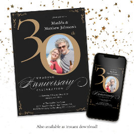 Black Gold 30. Wedding Anniversary Calligraphie Einladung