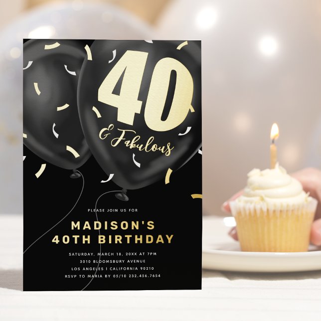 Black Gold 40. Geburtstag Party Einladung (Von Creator hochgeladen)
