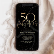 Black Gold 50 and Fabulous Birthday Mobile Invite