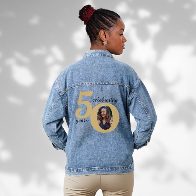 Black & Gold 50 Cinquante ans 50e anniversaire (Black & Gold 50 Fifty Years 50th Birthday Denim Jacket)