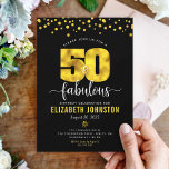 Black Gold 50 Fabulous Birthday Bold Glam Glitzer Einladung<br><div class="desc">"50 und fabelhaft." Besitzen Sie es und geben Sie 50 mit Stil! Versenden Sie diese atemberaubende, moderne, grafische Imitate Goldfolie "50" und Konfetti Punkte auf schwarzem Hintergrund, 50. Geburtstag personalisierte Einladung für eine Feier zu erinnern. Coordinieren Sie Umschläge, Etiketten, Teller, Servietten und andere Artikel sind ebenfalls erhältlich. Garantiert, um jedem...</div>