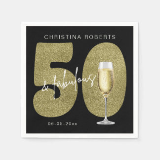 Black Gold 50 & Fabulous Birthday  Serviette