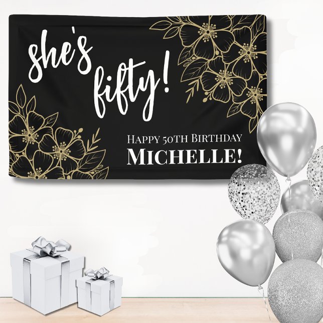 Black Gold 50. Geburtstag Banner (Fifty Black Gold 50th Birthday Party Banner)