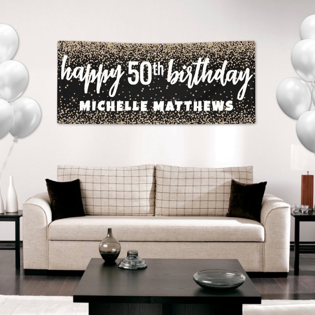 Black Gold 50. Geburtstag Banner (Black Gold 50th Birthday Banner)