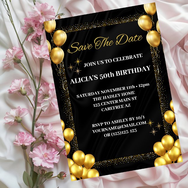 Black Gold 50. Geburtstag Save the Date Einladung (Von Creator hochgeladen)
