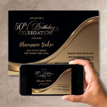 Black Gold 50. Geburtstagsparty Einladung<br><div class="desc">Diese elegante Schwarz-Gold-Party zum 50. Geburtstag strahlt raffinierte Eleganz und Eleganz aus. Sein elegantes Design zeichnet sich durch eine Kombination aus Schwarz und Gold aus, geteilt durch eine anmutige Welle. Der anpassbare Textbereich ermöglicht es Ihnen, alle wichtigen Details für Ihre besondere Geburtstagsfeier, einschließlich Datum, Uhrzeit und Veranstaltungsort, mühelos einzubinden. Ob...</div>