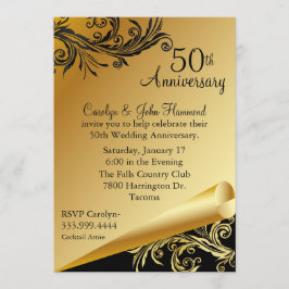 Black & Gold 50. Hochzeitsfeier Einladung