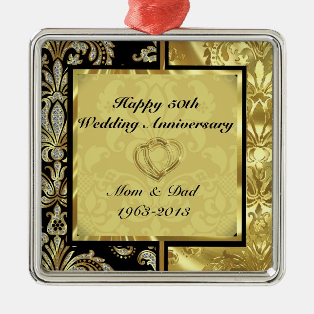 Black & Gold 50. Hochzeitsszenario Silbernes Ornament (Vorne)