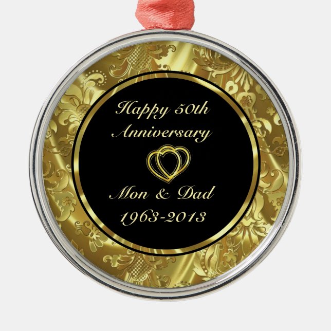 Black & Gold 50. Hochzeitsszenario Silbernes Ornament (Vorne)