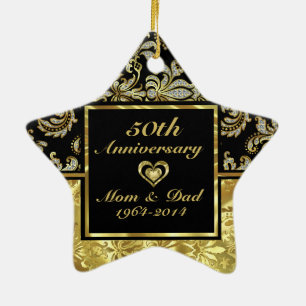 Black & Gold 50. Hochzeitsszenario zum Jubiläum 2 Keramik Ornament