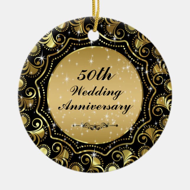 Black & Gold 50. Hochzeitsszenario zum Jubiläum 2 Keramikornament (Vorne)