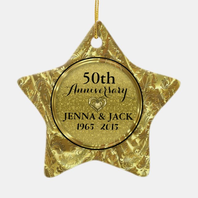 Black & Gold 50. Hochzeitsszenario zum Jubiläum 3 Keramikornament (Vorne)