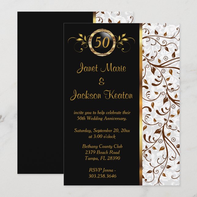 Black & Gold 50 Jahre alt - Einladung (Vorne/Hinten)