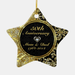 Black & Gold 50. Wedding Anniversary Ornament 2a
