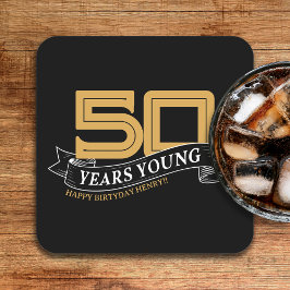 Black & Gold 50 Years Young Banner 50. Geburtstag Rechteckiger Pappuntersetzer