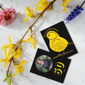 Black & Gold 60. Geburtstag Niedliches Bird Dinner Einladung