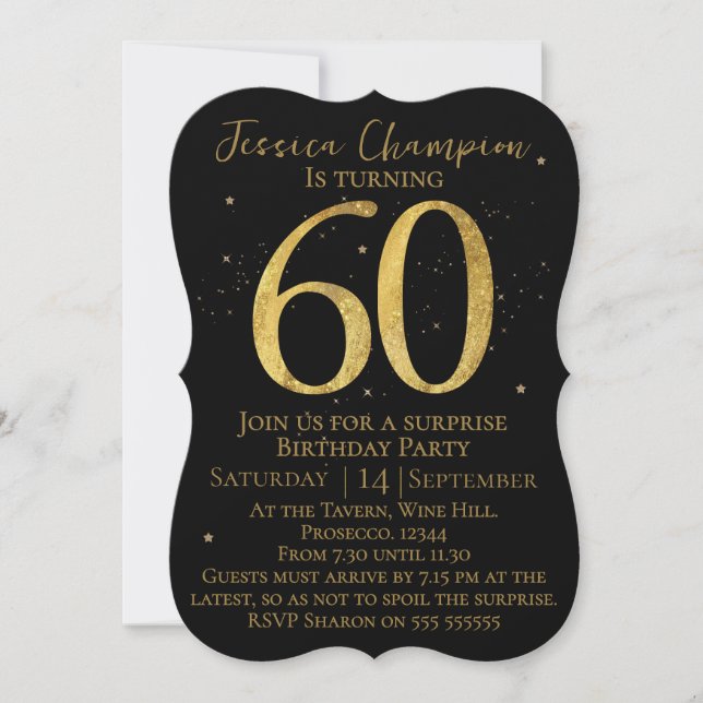 Black & Gold 60th Birthday Invitation Einladung (Vorderseite)