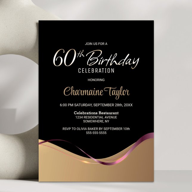 Black Gold 60th Birthday Party Invitation (Créateur téléchargé)