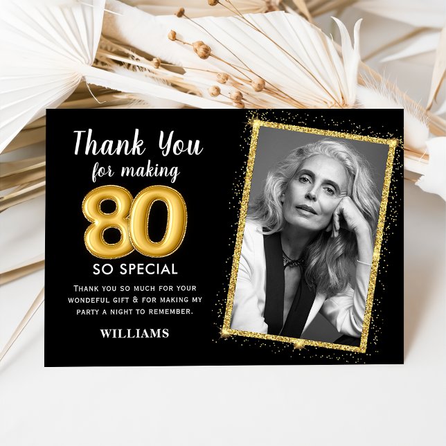 Black Gold 80th Adult Birthday Photo Invitation (Créateur téléchargé)