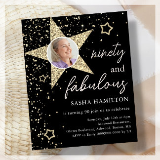 Black & Gold 90. Geburtstag Einladung