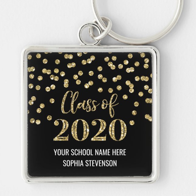 Black Gold Abschluss Class 2020 Confetti Schlüsselanhänger (Vorne)