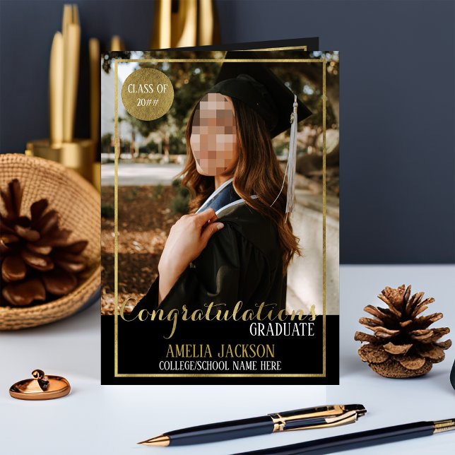 Black & Gold Abschluss Glückwunschkarte Karte (Von Creator hochgeladen)