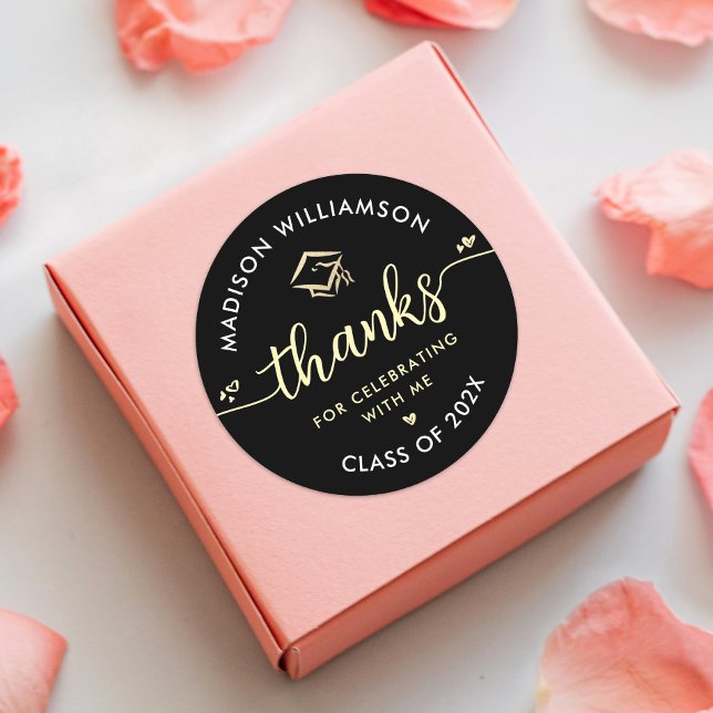 Black Gold Abschluss Modern Vielen Dank, dass Sie  Runder Aufkleber (Von Creator hochgeladen)