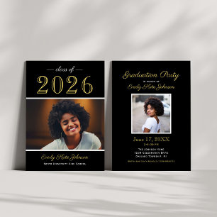 Black Gold Abschlussklasse 2026 Foto-Abschlussfeie Einladung