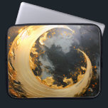 Black Gold Abstract Swirl Modern Moon Laptopschutzhülle<br><div class="desc">Energy, and elegance metallic moon with flowing golden swirl against a deep black background.</div>