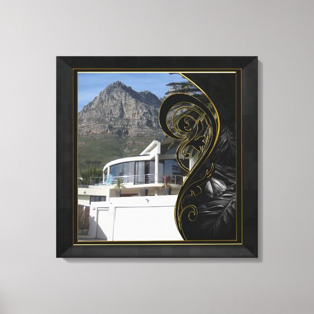 Black Gold Abstrakt Filigree Leinwanddruck (Vorderseite)