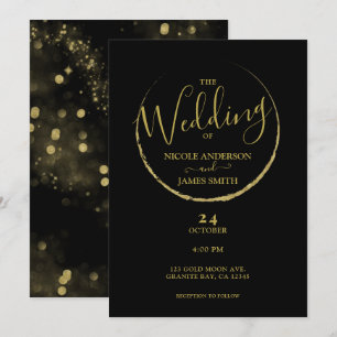 Black & Gold Abstrakt New Moon Sparkle Hochzeit Einladung