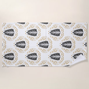 Black & Gold Abstrakt Paisley Leafs Muster Strandtuch