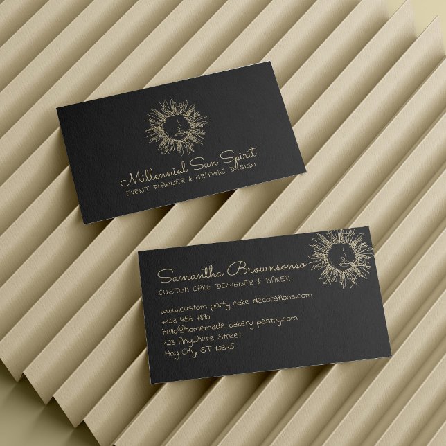 Black Gold Abstrakt Spiritual Celestial Sun Visitenkarte (Black Gold Abstract Spiritual Celestial Sun Business Card)
