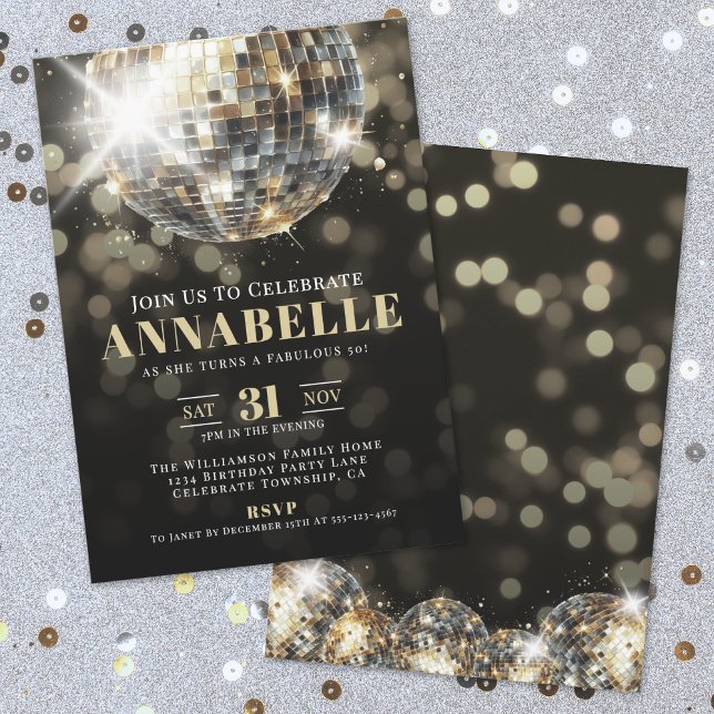 Black Gold Adult 50th Birthday Party Einladung (Black Gold Adult 50th Birthday Party Invitation)