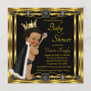 Black Gold Afro Prince Jewel Baby Dusche Einladung