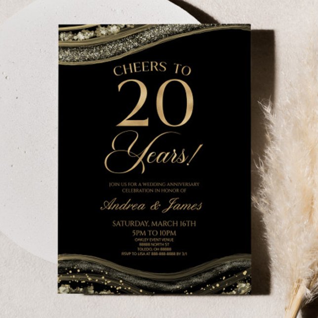 Black Gold Agate 20-jähriges Party zum Hochzeitsta Einladung (Von Creator hochgeladen)