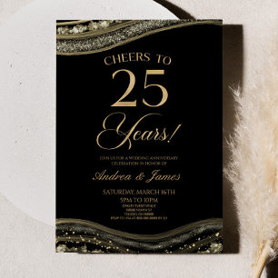 Black Gold Agate 25-jähriges Party zum Hochzeitsta Einladung