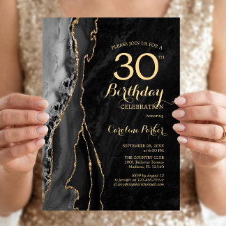 Black Gold Agate 30. Geburtstag Einladung