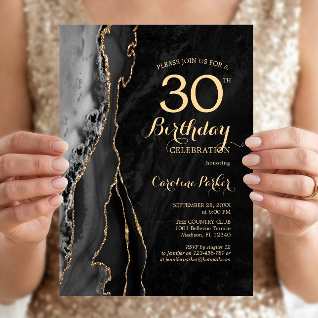 Black Gold Agate 30. Geburtstag Einladung (Von Creator hochgeladen)
