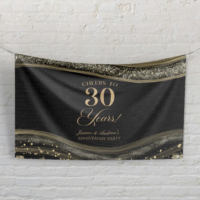 Black Gold Agate 30th Wedding Anniversary Party Banner (Von Creator hochgeladen)