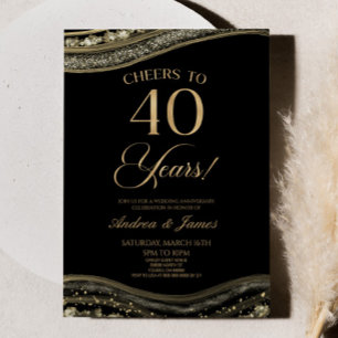 Black Gold Agate 40-jähriges Party zum Hochzeitsta Einladung