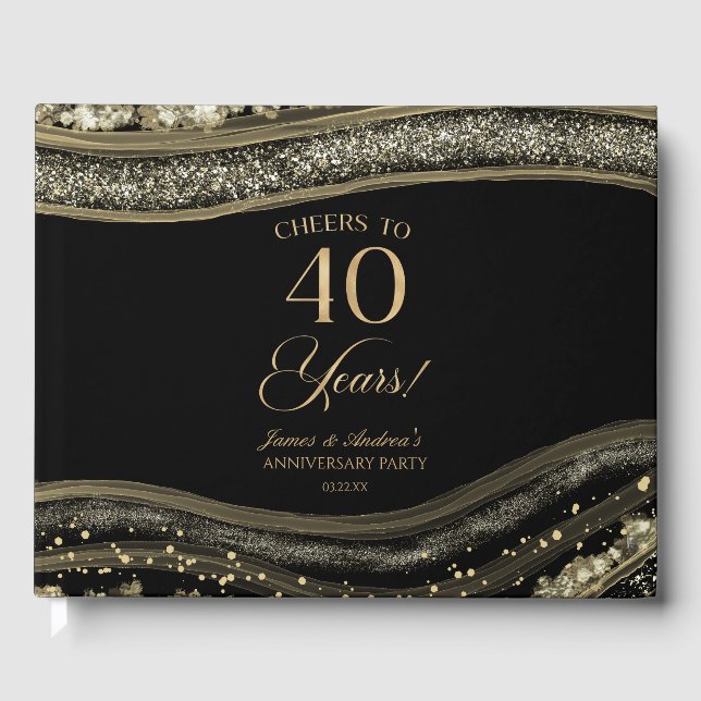 Black Gold Agate 40th Wedding Anniversary Party Gästebuch (Vorderseite)
