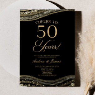 Black Gold Agate 50-jähriges Party zum Hochzeitsta Einladung