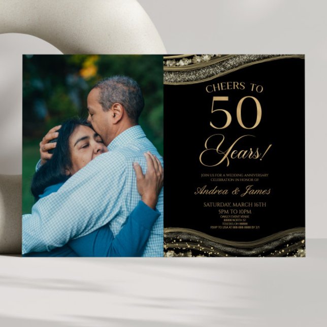 Black Gold Agate 50-jähriges Party zum Hochzeitsta Einladung (Von Creator hochgeladen)