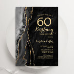 Black Gold Agate 60. Geburtstag Einladung<br><div class="desc">Schwarz und Gold über 60. Geburtstag feiern Einladung. Elegantes modernes Design mit Aquarellfarben-marmorgeode Hintergrund,  Imitate Glitzer Gold und Typografie Skript-Schriftart. Die trendige Einladungskarte eignet sich perfekt für eine stilvolle Damenfeier. Gedruckte Zazzle Einladungen oder Sofortdownload digitalen druckbaren Vorlage.</div>