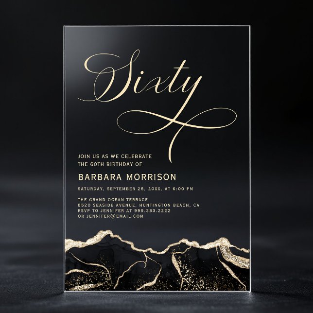 Black Gold Agate 60. Geburtstagsparty Acryleinladungen (Von Creator hochgeladen)