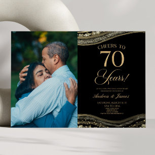 Black Gold Agate 70th Wedding Anniversary Party Einladung