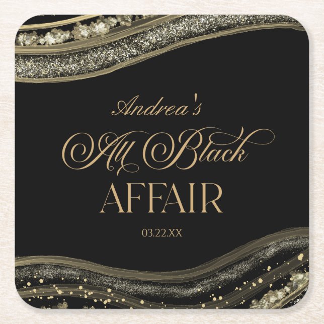 Black Gold Agate All Black Affair Birthday Party Rechteckiger Pappuntersetzer (Vorderseite)