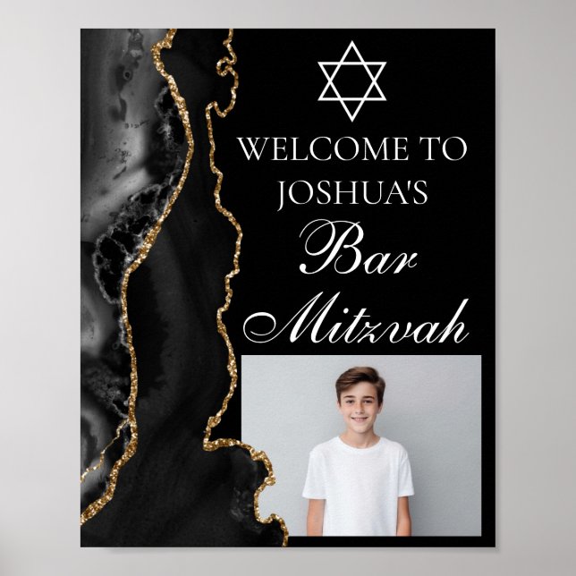 Black Gold Agate Bar Mitzvah Party Foto Poster (Vorne)